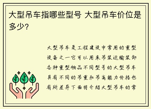 大型吊车指哪些型号 大型吊车价位是多少？