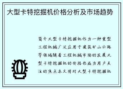 大型卡特挖掘机价格分析及市场趋势